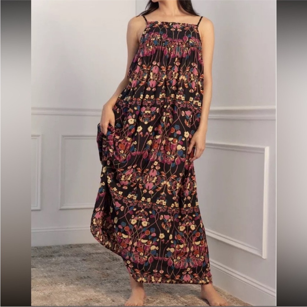 Anthropologie Floral Sleeveless Maxi Dress - Black and Purple